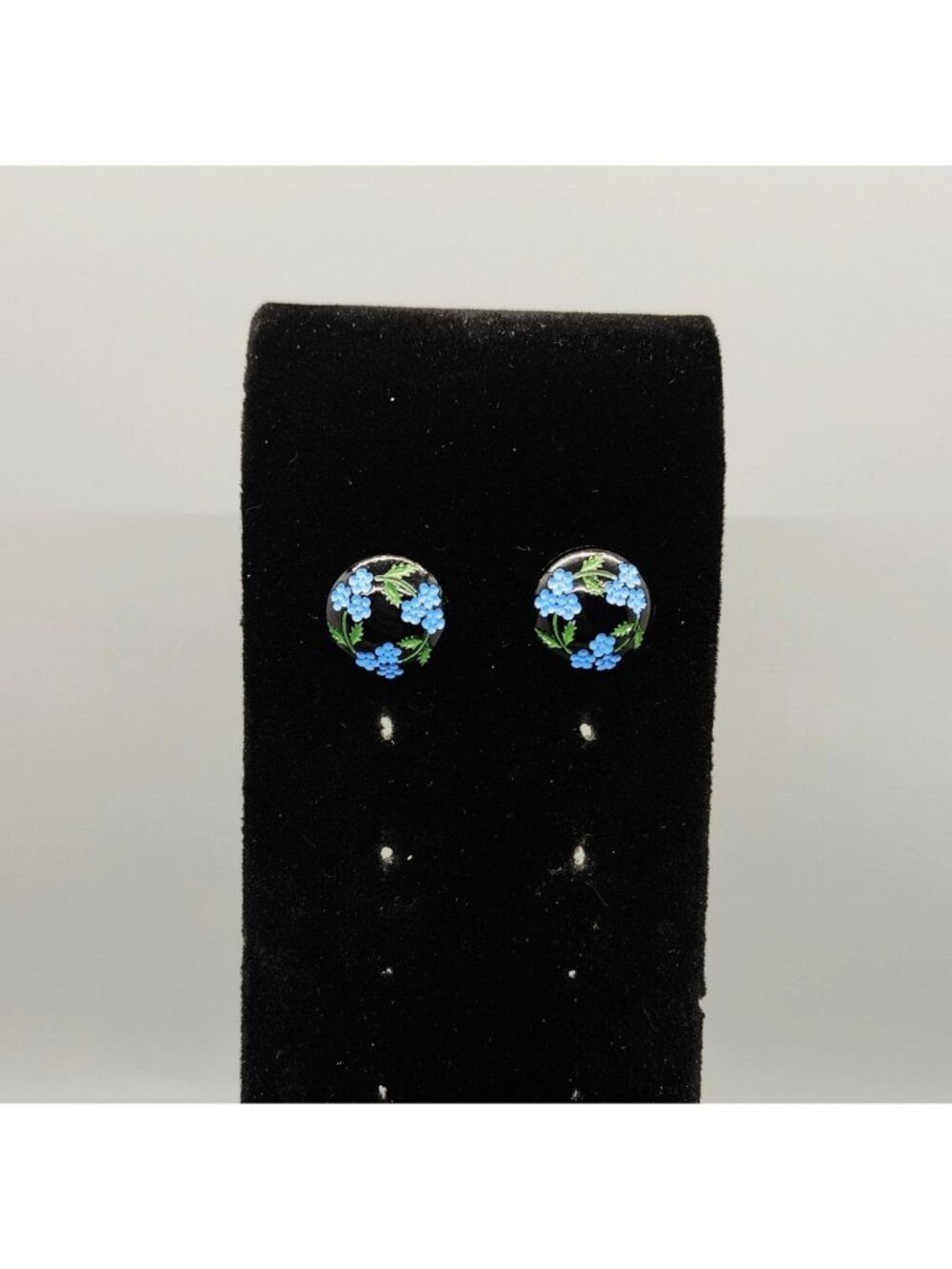 Forget Me Not Floral Stud Earrings 15mm Enamel Blue Green Black Fashion